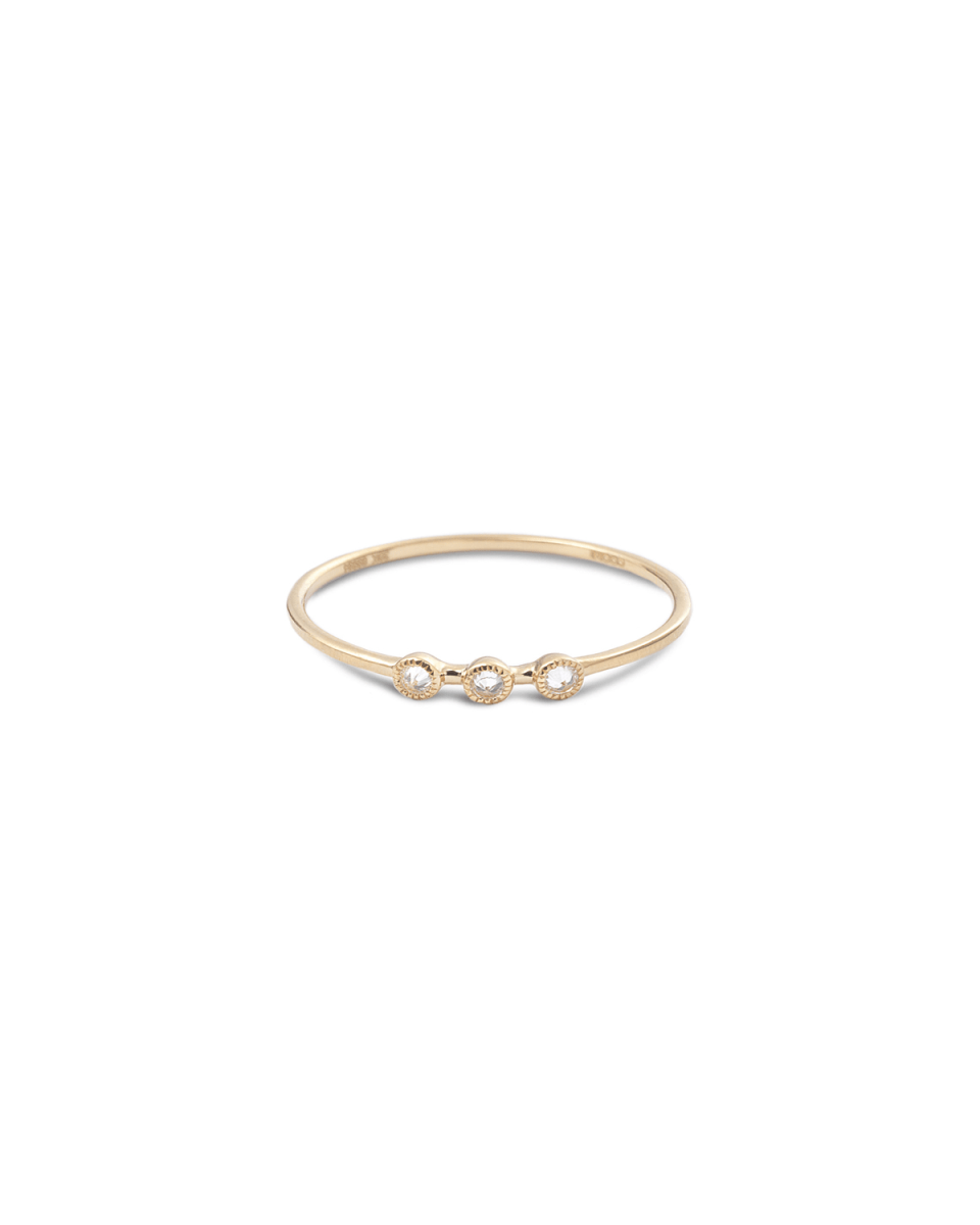 20k Bezel-Set 3-Diamond Stack Ring, Size